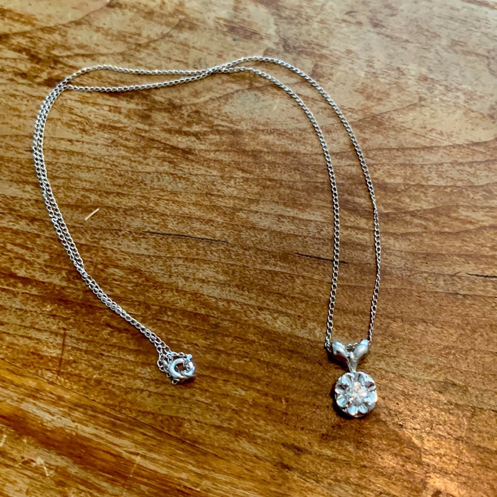 Sterling Silver Diamond Flower Necklace